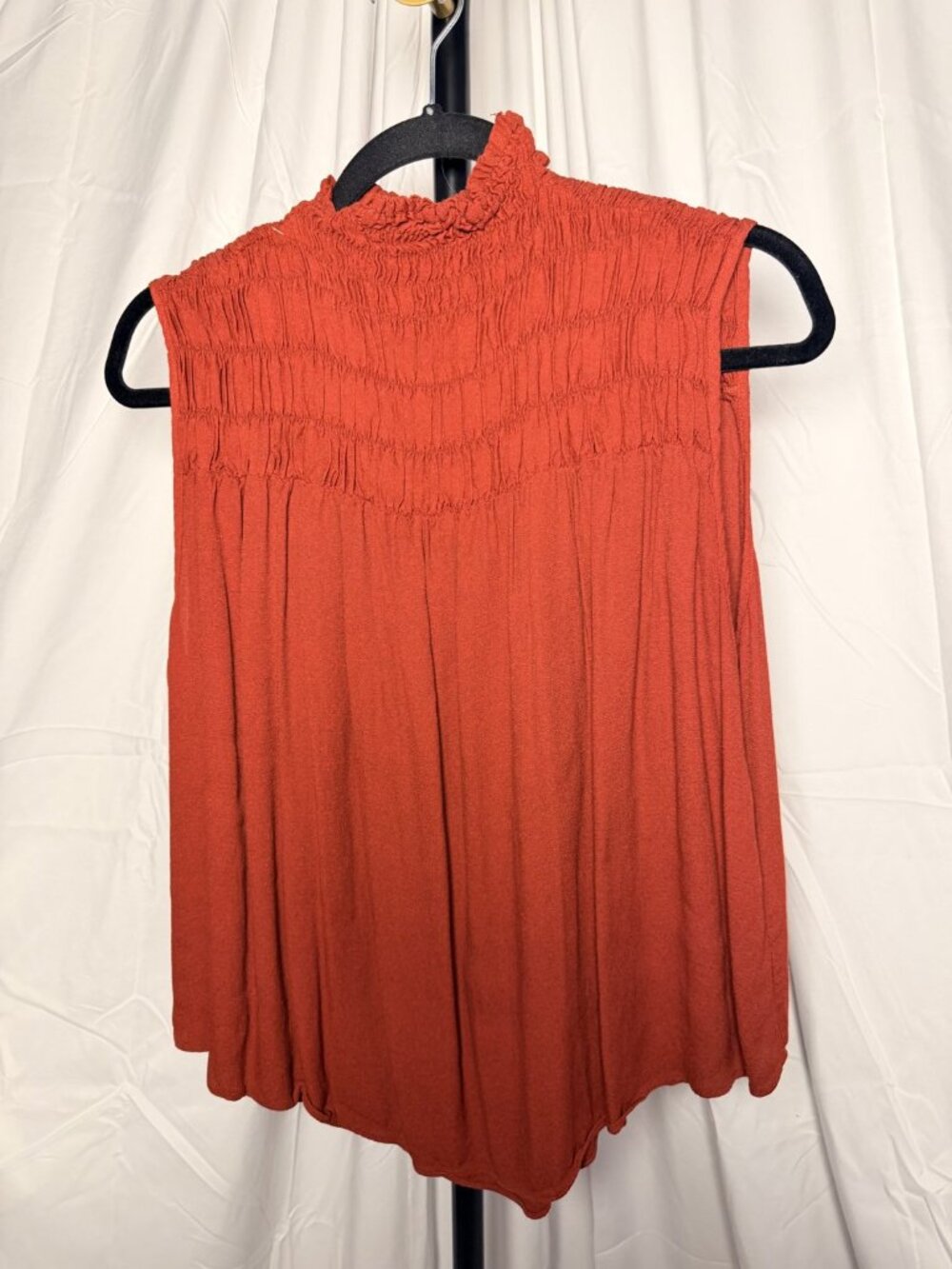FRAME Rust Terracotta Smocked Sleeveless Mock Neck Top Small Boho
